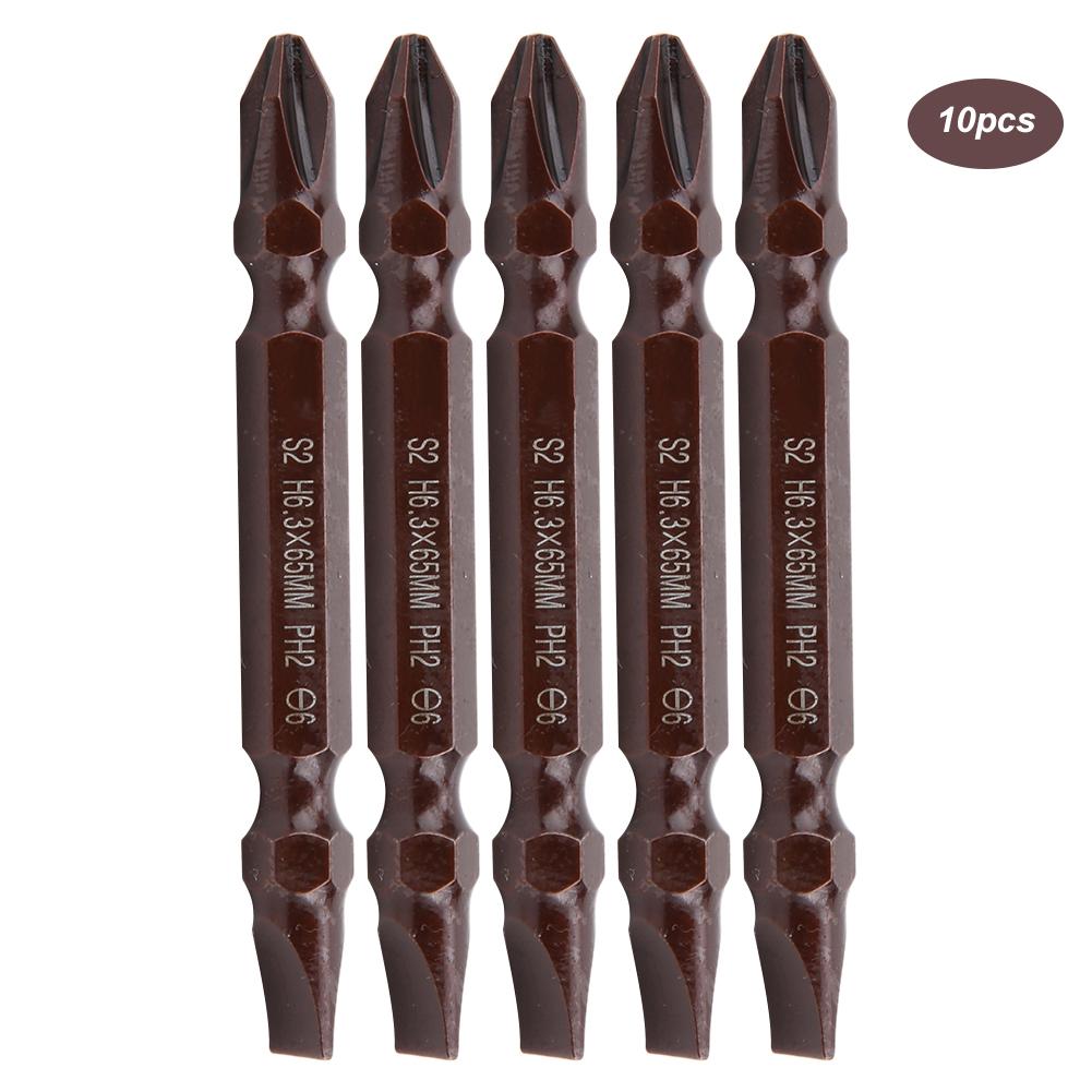 10PCs Double Ended Screwdriver Bit Hardware Parts Screws Tools Magnetic S2 H6.3 X 65MMDouble Ended