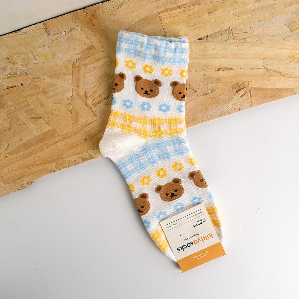 Носки женские Харадзюку Каваи с принтом животных, милые носки с дизайном медведя, абстрактная масляная живопись, корейский стиль, арт, креативные носки