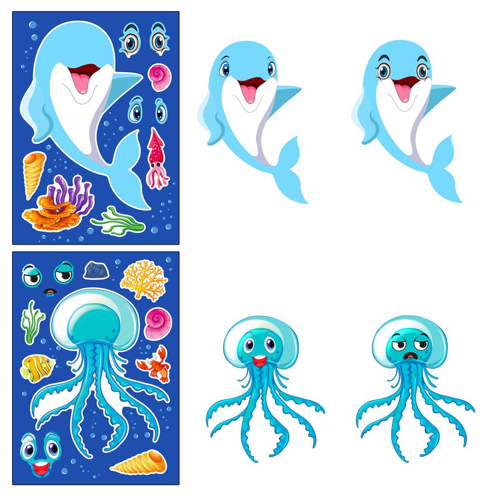 6 Фото/Наклейки-меняющие лица с морскими животными Baotian для новых детских игрушек-пазлов, многоразовые наклейки-пазлы