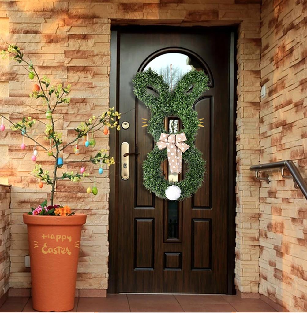 Easter Bunny-Themed Wreath Hanging Ornament. Cartoon Tail Faux Door Decoration