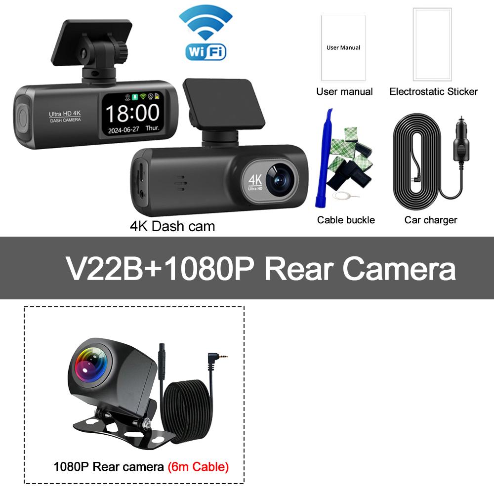 4K Ultra HD Dual Lens Auto Dash Recorder, Super Wide Angle Night Vision, Front Rear Recording with WiFi & Built-in GPS Module