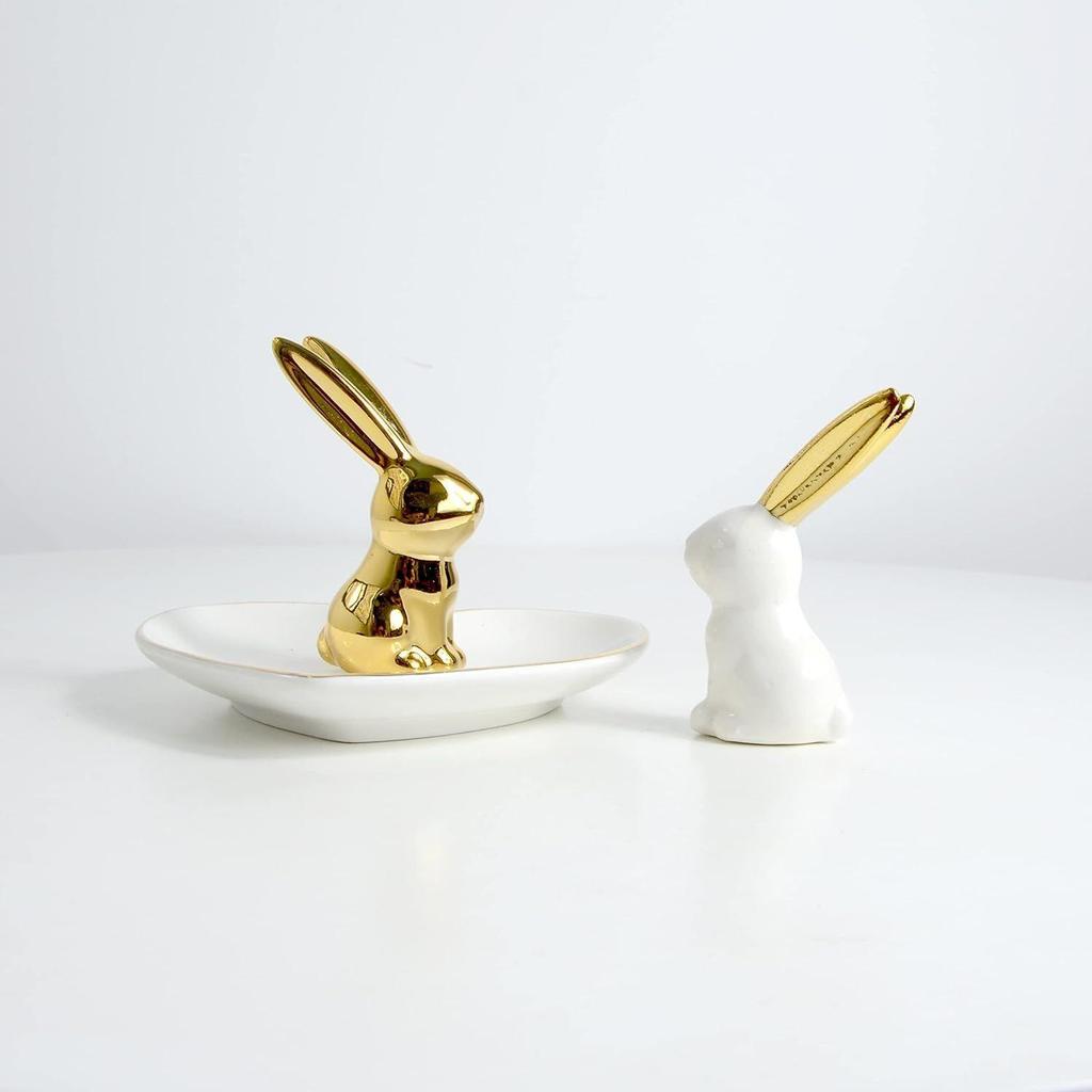 Декор для дома Статуэтки кроликов, 1 пара, Маленькие декоративные акценты для полок, гостиной и спальни, Золотой и белый (2 шт. Милый кролик)