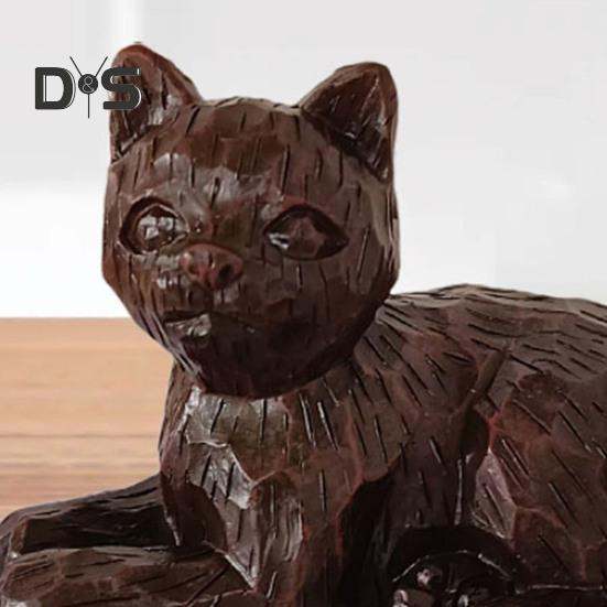 Резьба по дереву сидящая кошка смоляная фигурка мини-статуэтка котенка скульптура домашний офис книжная полка настольное украшение орнамент