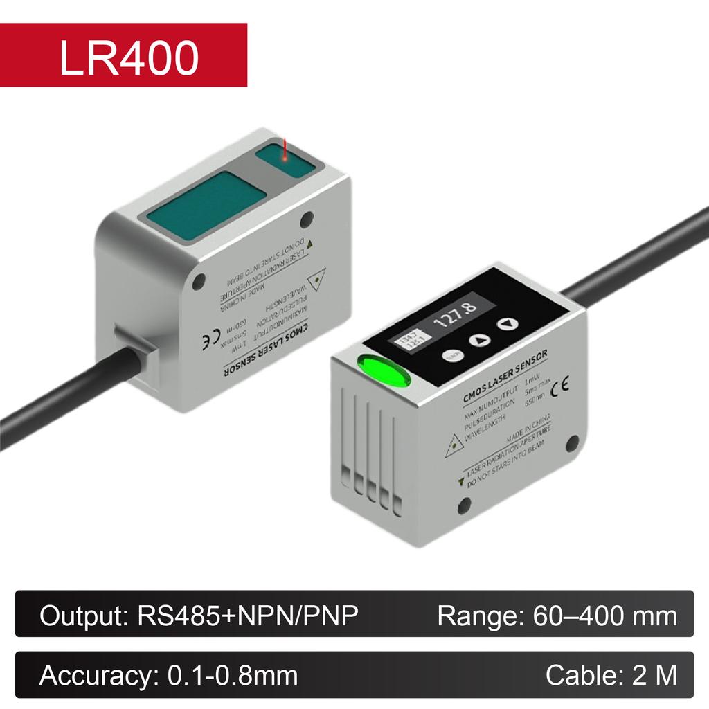 LR400 Laser Displacement Sensor RS485 NPN PNP Industrial Laser Distance Sensor 60–400mm Precision Compact Non‑contact