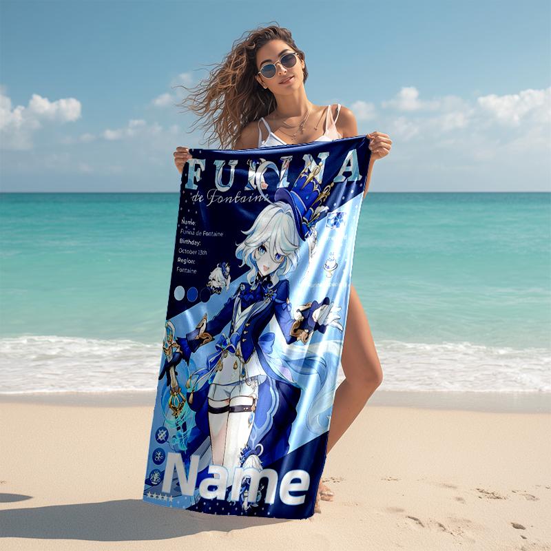 Personalized customized proof beach towel with Genshin Impact Furina pattern - soft, absorbent,quick-drying,perfect swimming,camping&bathing