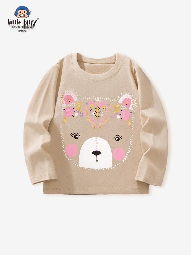 Вязаный топ с длинным рукавом для девочек на осень/зиму 2025 с мультяшным рисунком плюшевого мишки