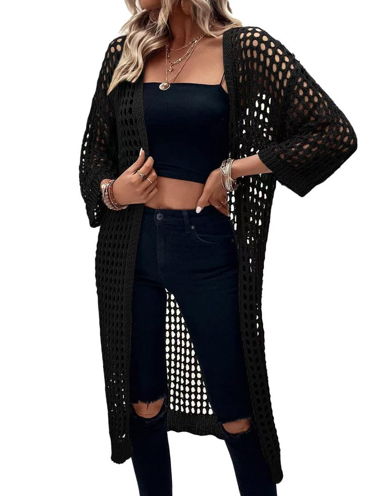 2025 cross-border bikini summer new cardigan skirt women's fashion and sexy simple knitted grid hollow beach