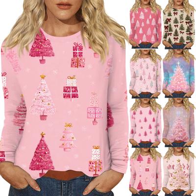 Женский повседневный топ с длинным рукавом и принтом, с круглым вырезом