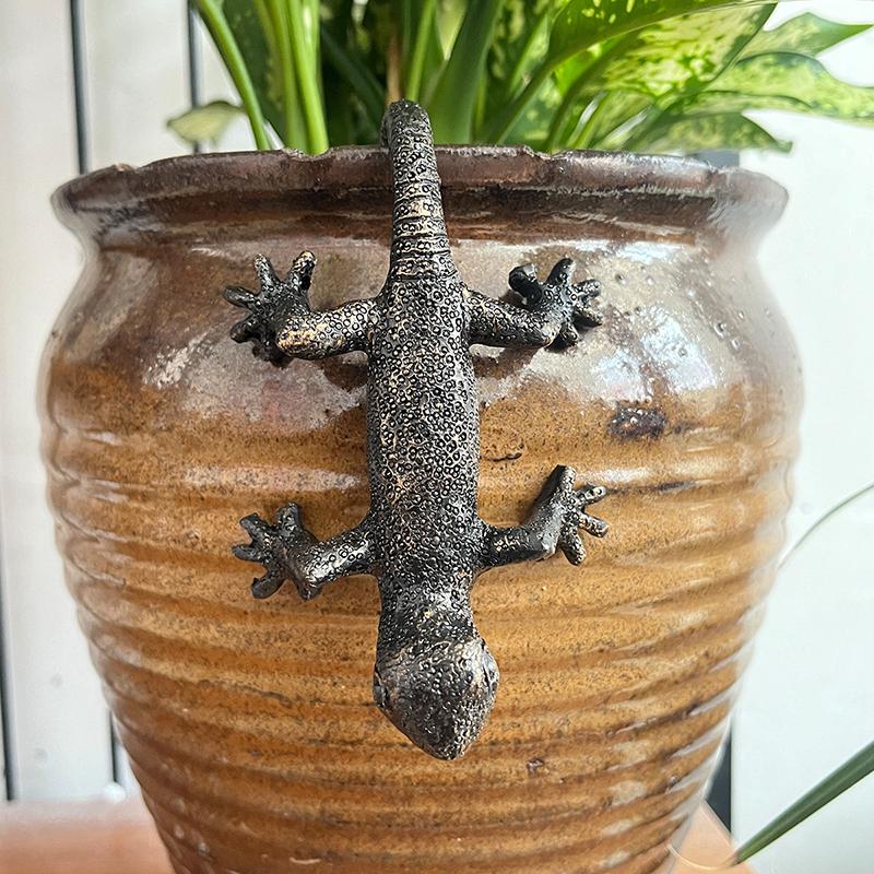 Садовый декоративный горшечный партнер, бронзовый цветочный горшок с гекконом, украшения, винтажный бронзовый цветочный горшок с гекконом, подвесной цветочный горшок Hugger