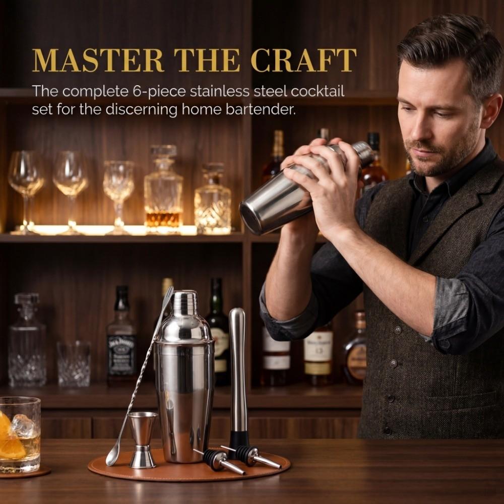 6Pcs/Set Stainless Steel Cocktail Shake Double Measuring Jigger Drink Shake Drink Mixer Bar Set Bar