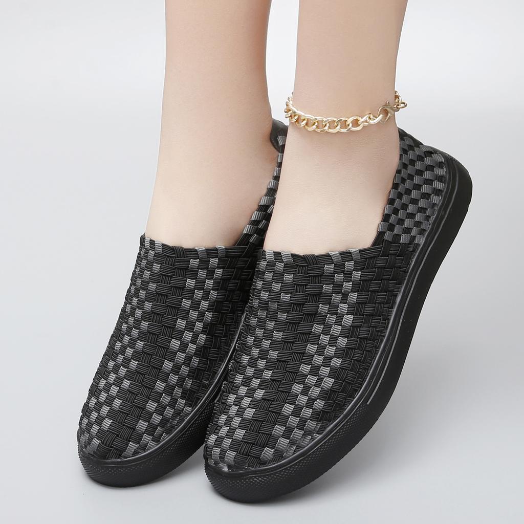 Женские плетеные кроссовки женские прогулочные туфли повседневные вулканизированные женские модные трикотажные плоские женские туфли без застежек удобные женские большие размеры