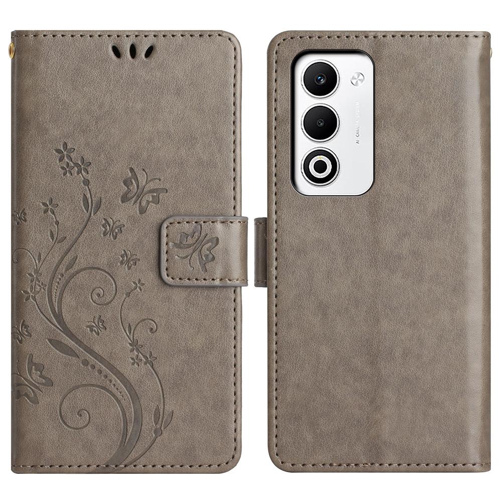 For Oppo A5 4G Leather Wallet Case Butterfly Flower Imprint Phone Cover with Strap