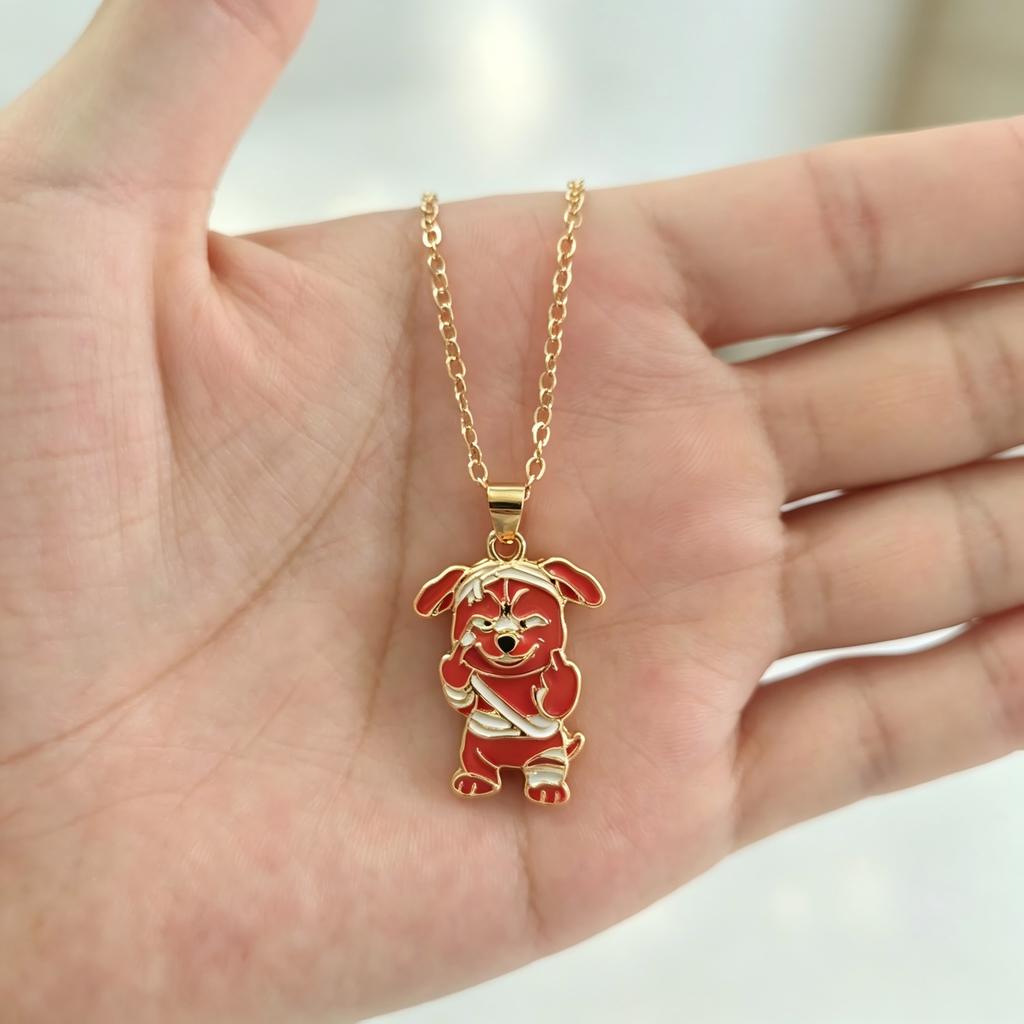 1011 popular little red dog necklace, stud earrings, jewelry set, cute little animal alloy oil dripping jewelry.