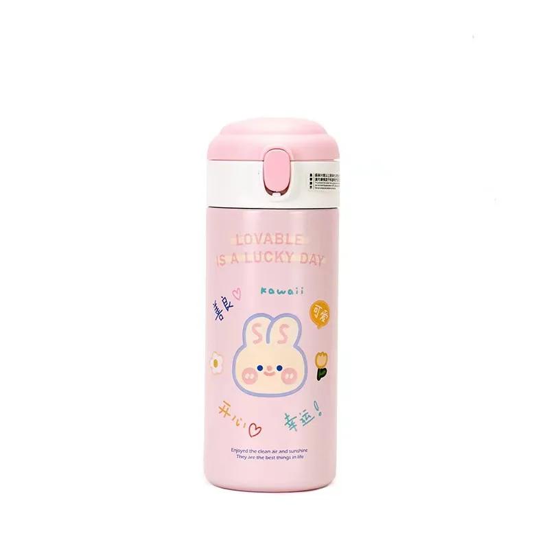 Cute Cartoon Bear Straw Cup Stainless Steel Water Bottles Vacuum Flask Coffee Tea Milk Thermos for Kids Gifts Portable Drinkware
