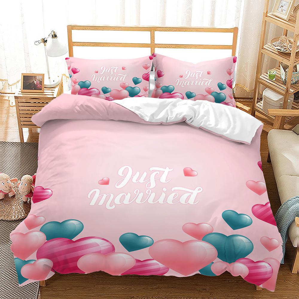 Love Heart Duvet Cover Set Marry Me Romantic Theme Polyester Comforter Cover With Pillowcase Queen Full Valentine'S Day Present