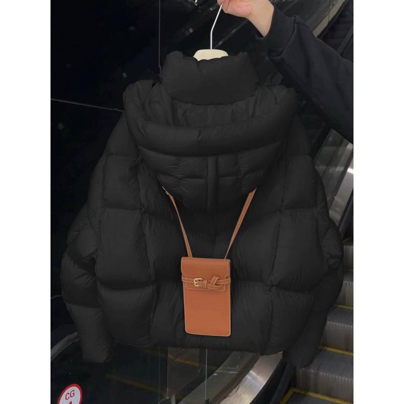 Womens Short Puffer Coat Winter Warm Hooded Cotton Jacket Loose Fit Casual Outerwear