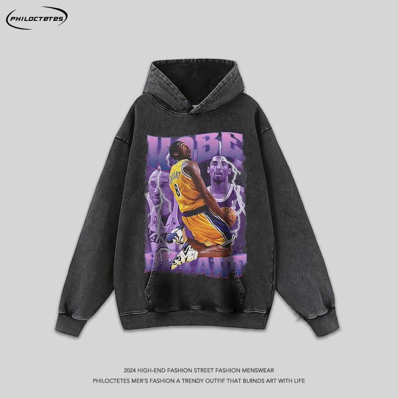 Unisex Streetwear Hoodie With Vintage Washed Graphic Print Loose Fit Cotton Long Sleeve Pullover