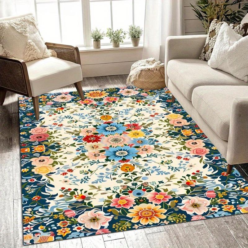 Классическая Богемия Роскошный Ковер с Цветочным Принтом Полиэстер Нескользящий Большой Коврик Яркий Богемный Домашний Декор, Прочное Напольное Покрытие