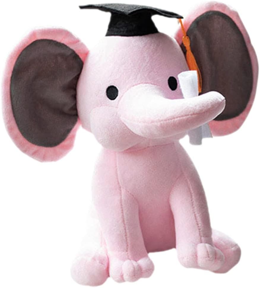 Graduation Stuffed Elephant Toys Plush Grad Animal Doll with Doctoral Hat and Diploma for 2024 High School College Graduation Party 25cm Pink