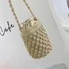 Summer Handmade Crossbody Bag for Women Beach Weaving Drawstring Straw Bucket Shoulder Bag