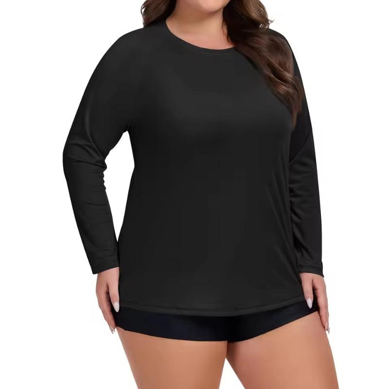 Plus Size Sport Sunscreen Top Women Summer Sunscreen Quick-drying Long-sleeved 3D T-shirt Round Neck Solid Color Breathable Tee