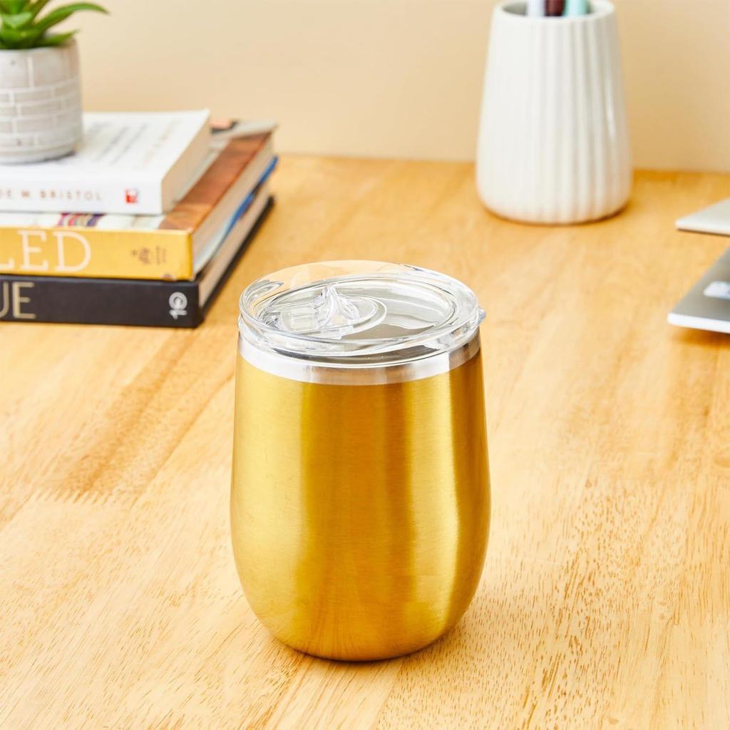 Кружка-тамблер из нержавеющей стали | Кофейная кружка | Двойные стенки, непротекающая кружка-сиппер с крышкой для горячих и холодных напитков | Одобрено BIS | 300 мл (Золотая отделка)