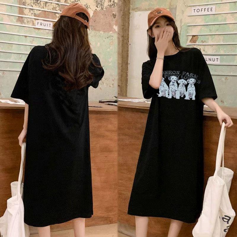 Женское платье-футболка с короткими рукавами и круглым вырезом, большого размера, свободного кроя, длинное, в стиле кэжуал, длиной до колена, для сна