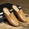 Half Shoes for Men Mules Luxury Designer Man Slides Slip on Flats Men Driving Shoes Leather Semi-Drag Loafers Slippers Hombres