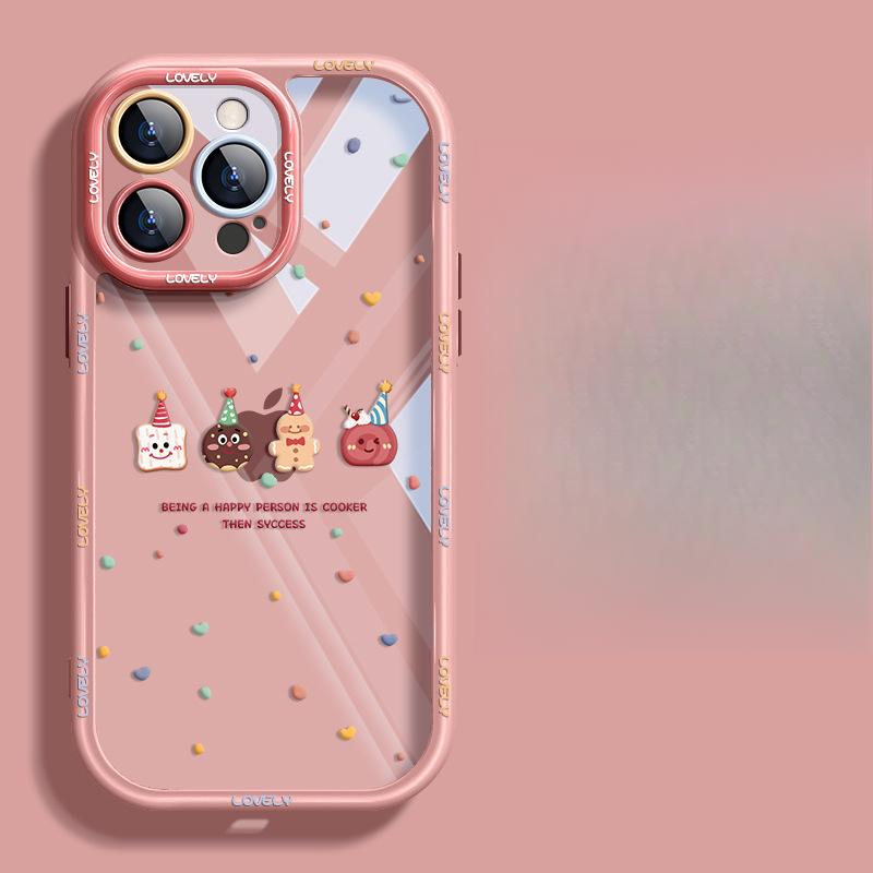 Подходит для iPhone15 Чехол для сотового телефона iPhone 14 Promax Милый мультяшный печенье 13 Прозрачный Полная упаковка XS Силиконовый Женский