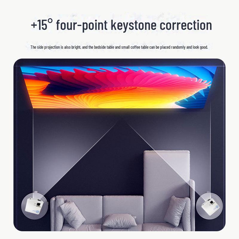 Трансграничный портативный HD-проектор с коррекцией трапецеидальных искажений для домашнего кинотеатра и боковой/фронтальной проекции
