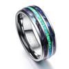Luxury Men Women 8mm Stainless Steel Ring Inlay Abalone Shell Imitation Opal Wedding Band for Couples Jewelry Gifts