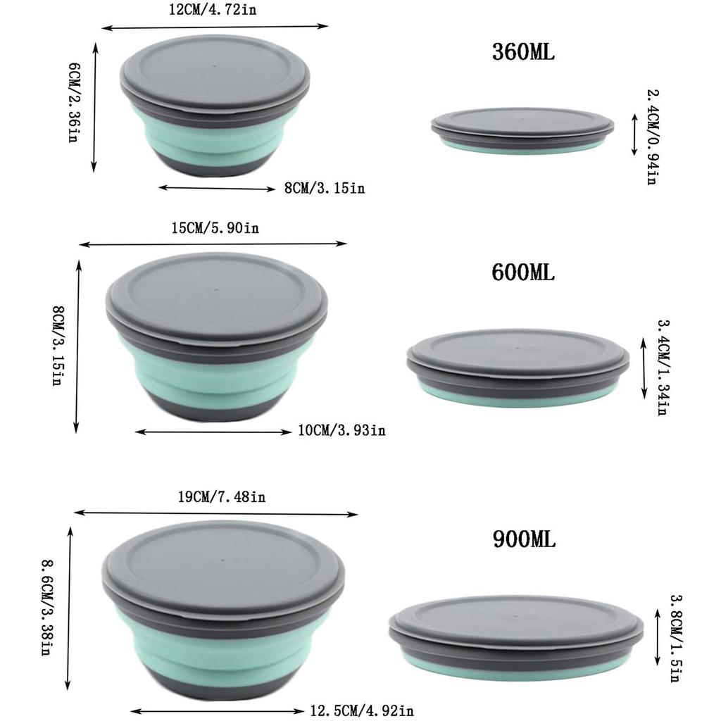 Портативная складная миска для кемпинга с крышками, силиконовая миска для кемпинга и путешествий, 3 шт., складные коробки для хранения еды для пеших прогулок, путешествий, кемпинга