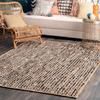 Aizza Trends Indian Handmade Braided Natural Jute with Black White Cotton Area Rug- Jute Rug- Dining Room- Living Room