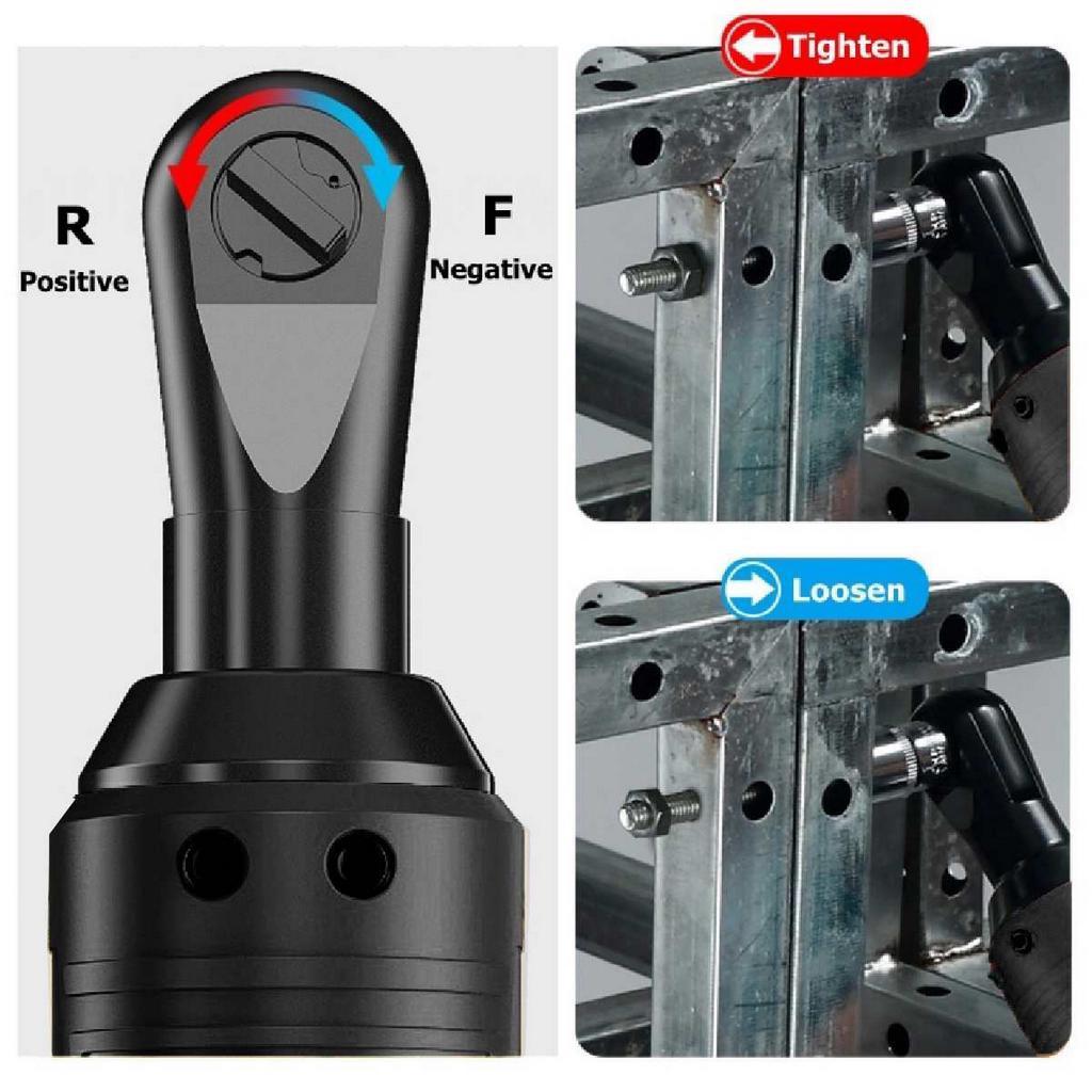 Rechargeable Electric Wrench 12V 3/8" Cordless Ratchet Scaffolding 65N.m Right Angle Wrench Tools with 2Pcs Battery Charger Kit
