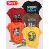 Five-piece set Elegant short-sleeved shirt for women Coconut trees and waves by the sea SELF CARE English resort-style printed round-neck women's
