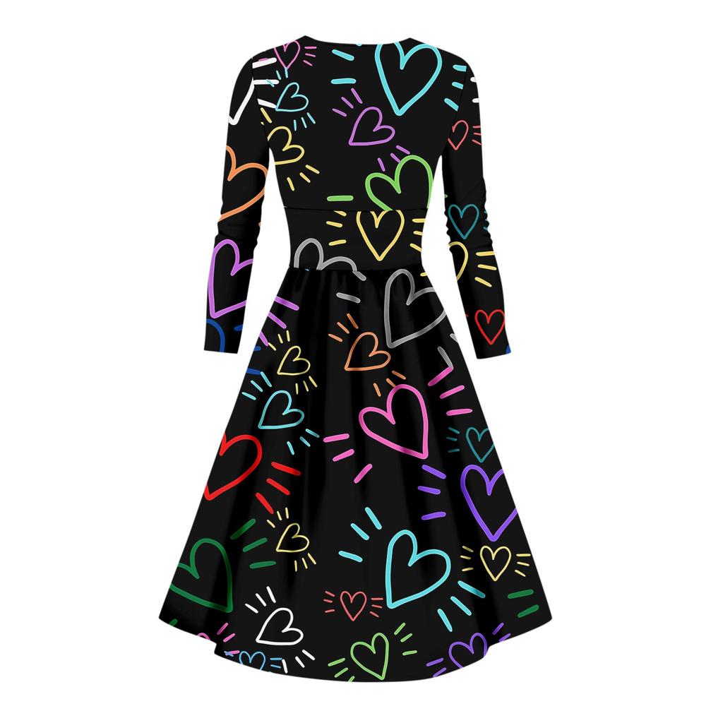 Женская мода повседневное сексуальное платье с длинным рукавом и v-образным вырезом с принтом ко Дню святого Валентина