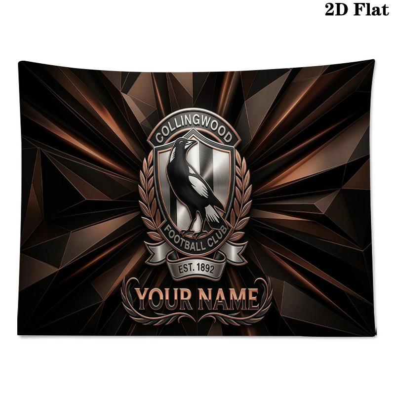 Custom Name Collingwood Football Club Printed Tapestry – Wall Hanging for Bedrooms, Dorms, and Home Decor