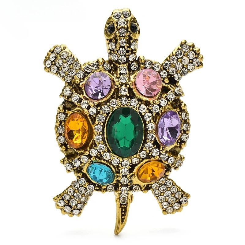 Vintage Rhinestone Turtle Badges for Women Men Swimming Sea Animal Party Brooch Pins Gifts