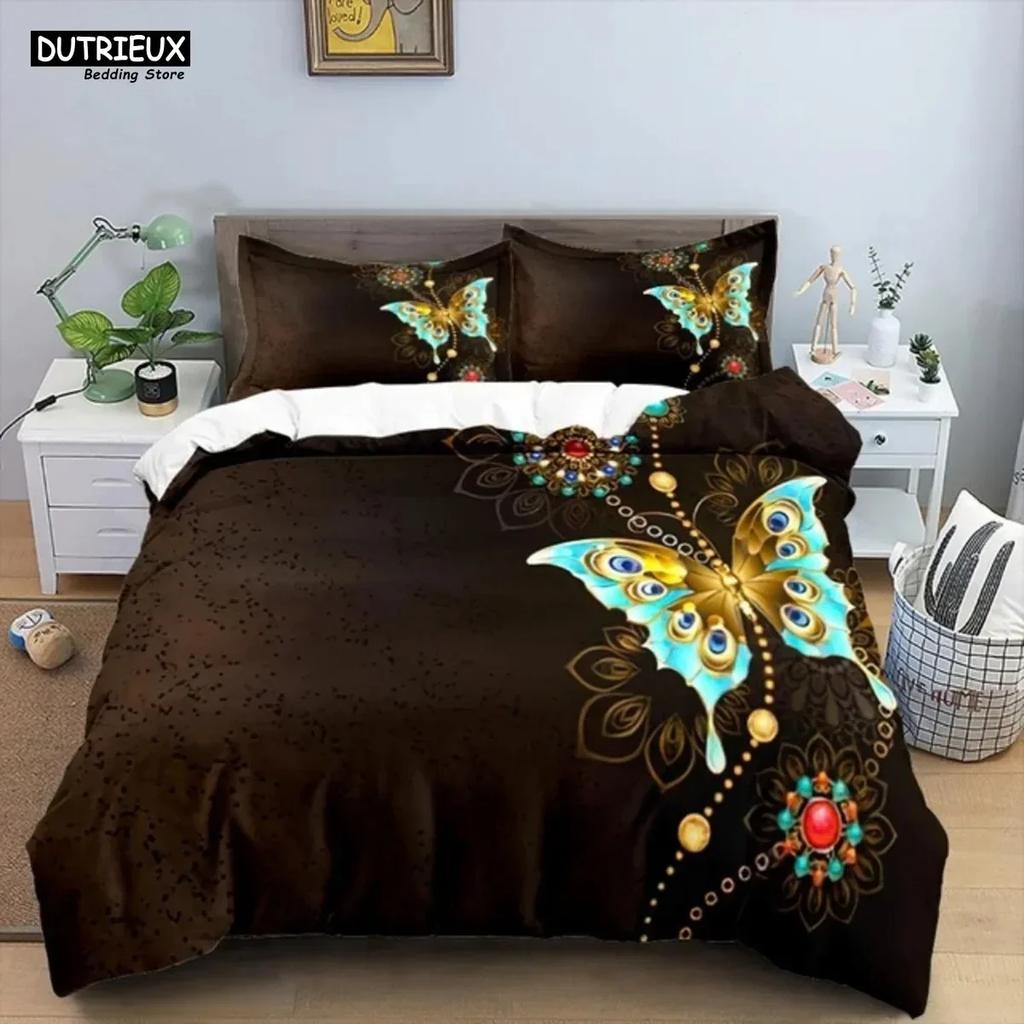 Gold Butterfly Bedding Set Flying Comfortable Duvet Quilt Cover Pillowcase Bedding Set Children Bedroom Decoration Home Textile