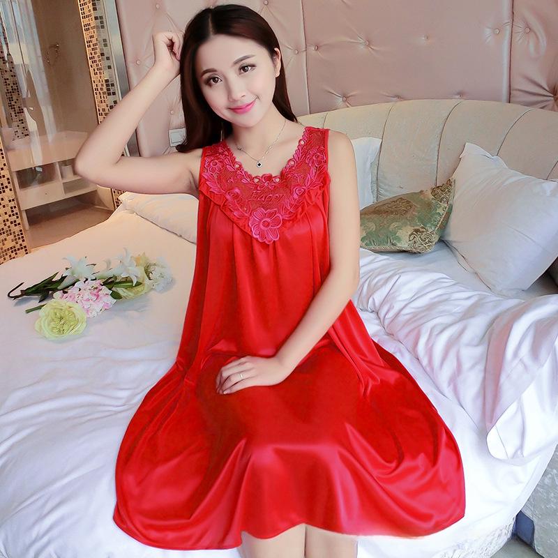 Летняя корейская ночная рубашка из ледяного шелка больших размеров - свободная пижама из искусственного шелка для женщин
