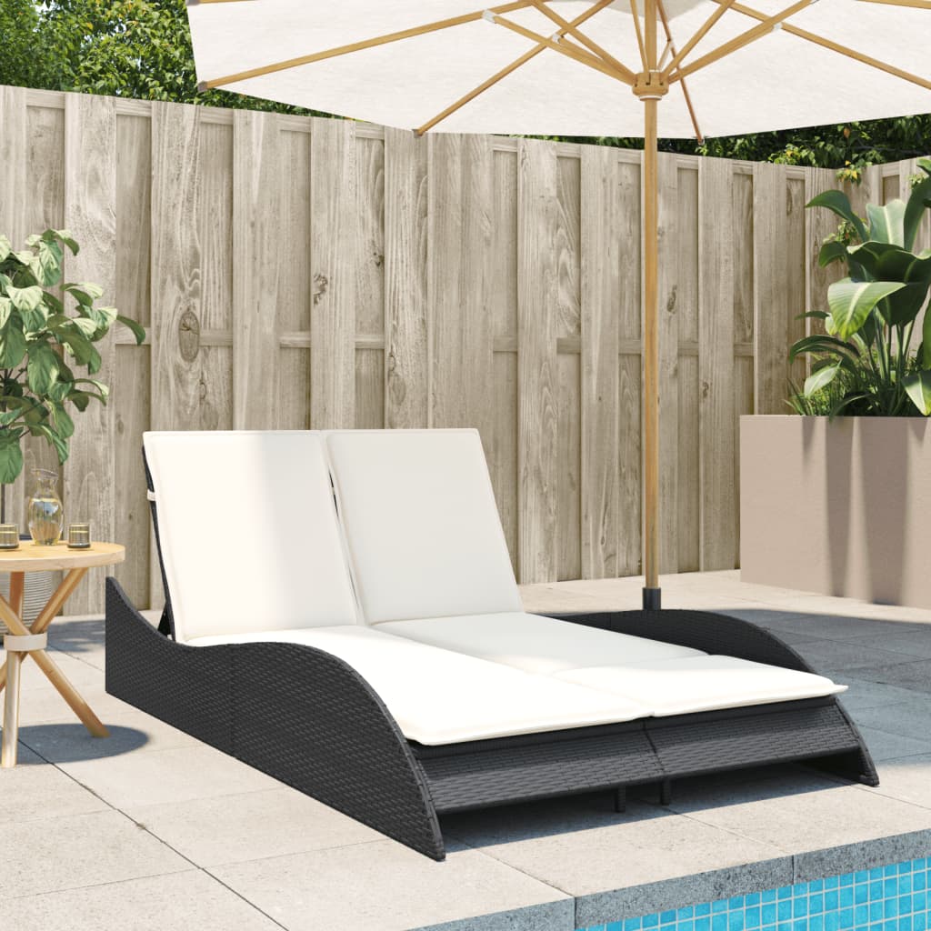 Black Sun Lounger with Cushions 114 x 205 x 73 cm Poly Rattan