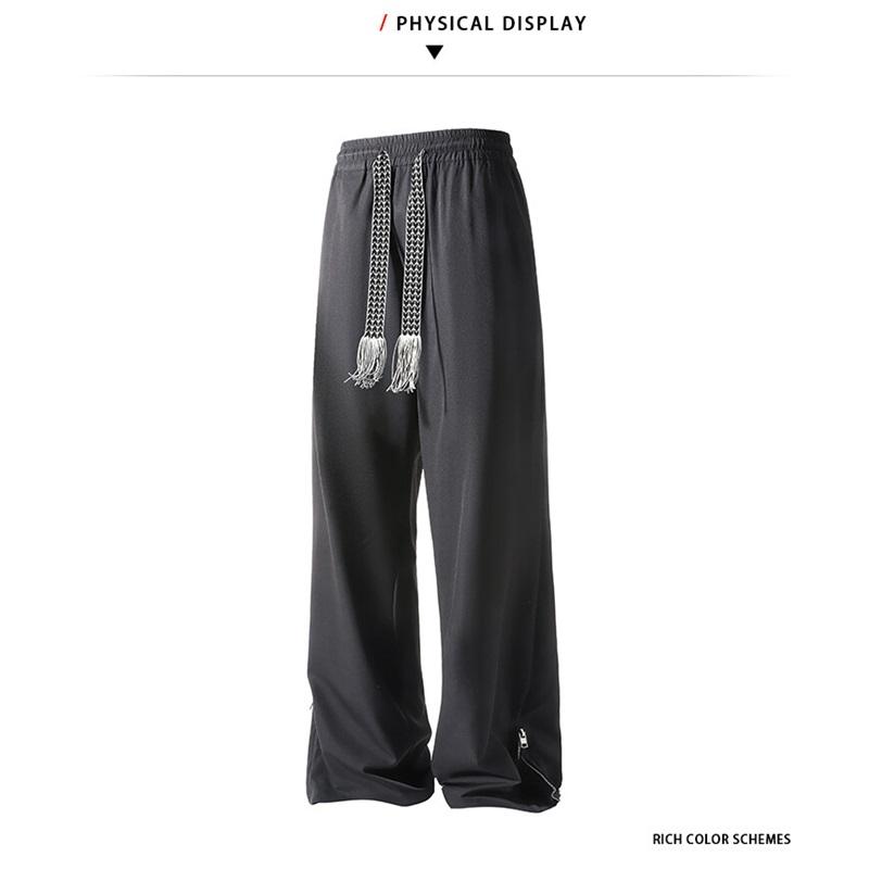 Модный дизайн на молнии на штанинах Повседневные брюки Мужские однотонные прямые брюки Эластичная талия Простые брюки клеш Повседневные брюки