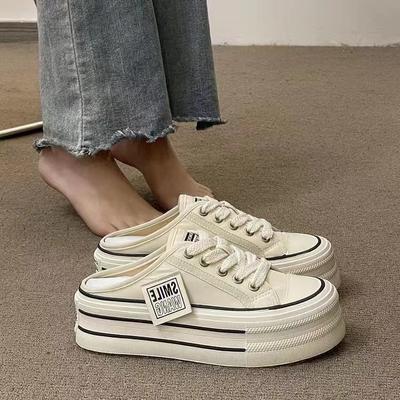 Полутапочки с закрытым носком. Женская летняя одежда. Новые женские парусиновые туфли без каблука. Повседневные сандалии на толстой подошве.