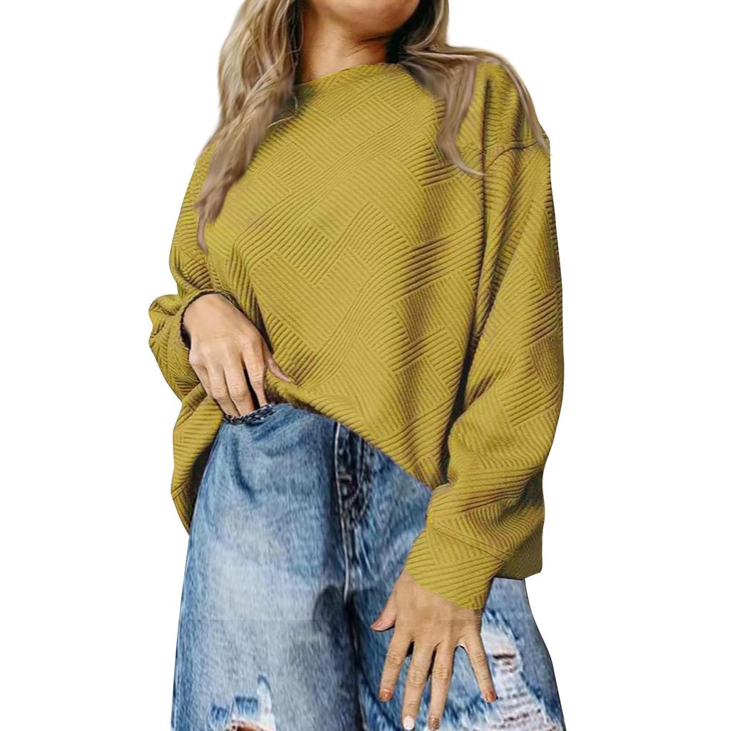 Женская повседневная толстовка с круглым вырезом и длинным рукавом, неровной фактурой, свободная талия, однотонный пуловер