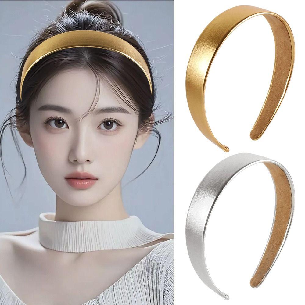 Glossy Leather Headband 3CM Width Simple Headwear Fashionable Face Wash Headband  Party Look