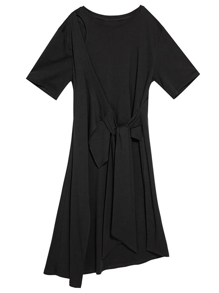 Xitao Нерегулярные длинные футболки, индивидуальный модный бандажный женский повседневный топ HQQ0926