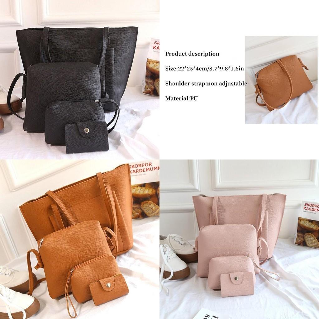 4pcs Lychee Pattern Womens Bag Single Shoulder Bag Cross Bag Handbag Bag Card