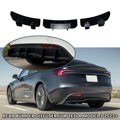 Для Tesla Model 3 2024+ Аксессуары 6 плавников Автомобильный модифицированный задний бампер диффузор протектор боковые сплиттеры спойлер губа глянцевый черный