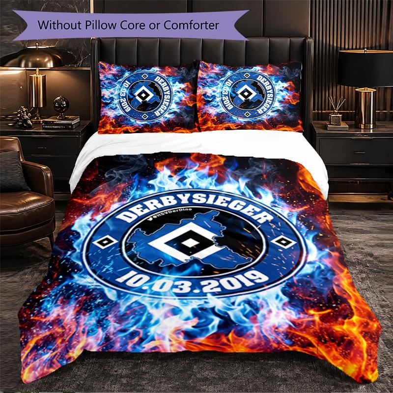 Hamburger SV Football 3 Piece Bedding Set Soft Duvet Cover Set with Pillowcases Printed Bedroom Decor Set for Home