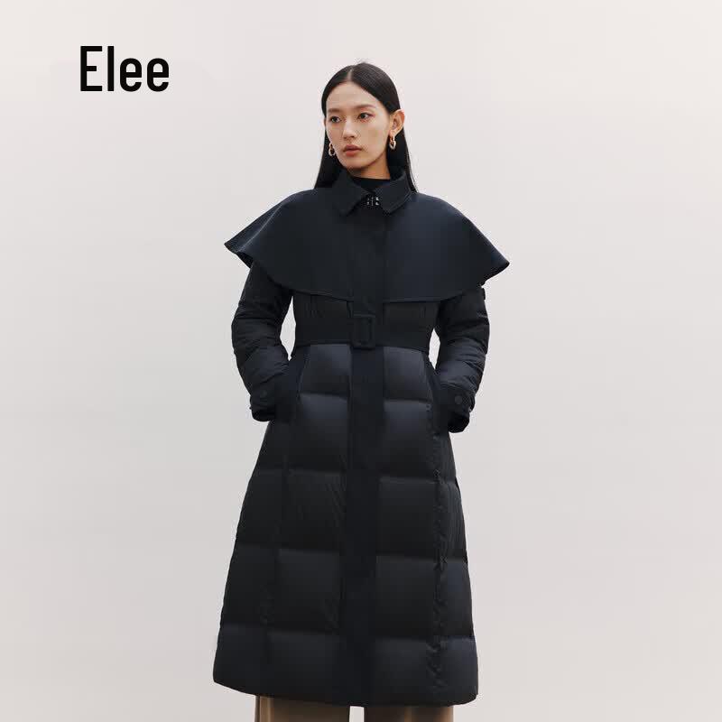 Aiyilai Women's Elegant Trench Style Waist-Cinching Down Coat